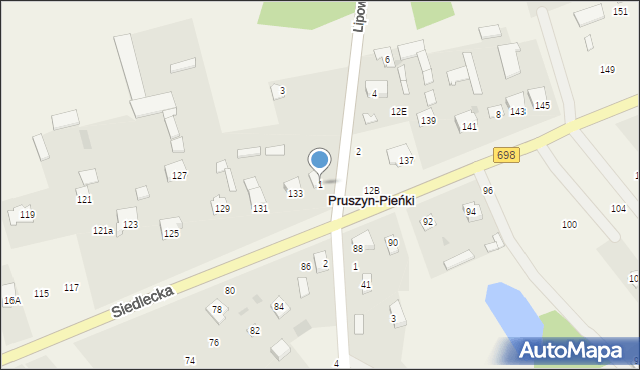 Pruszyn-Pieńki, Lipowa, 1, mapa Pruszyn-Pieńki