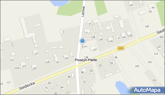 Pruszyn-Pieńki, Lipowa, 2, mapa Pruszyn-Pieńki