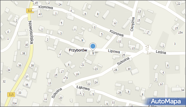 Przyborów, Lipowa, 8, mapa Przyborów