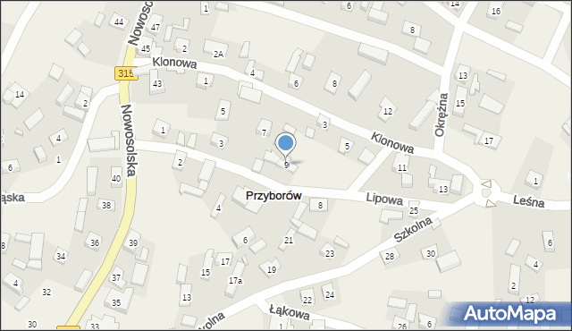 Przyborów, Lipowa, 9, mapa Przyborów