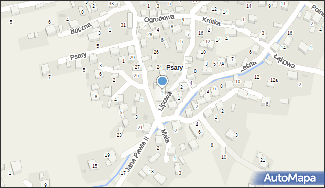 Psary, Lipowa, 1, mapa Psary