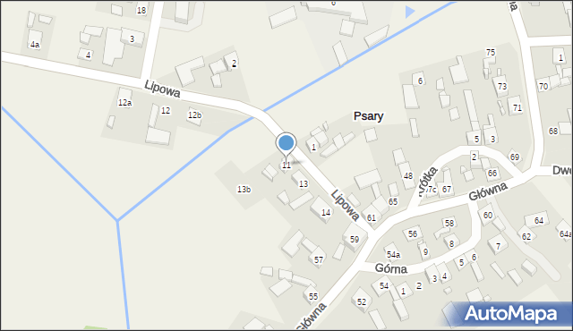 Psary, Lipowa, 13a, mapa Psary