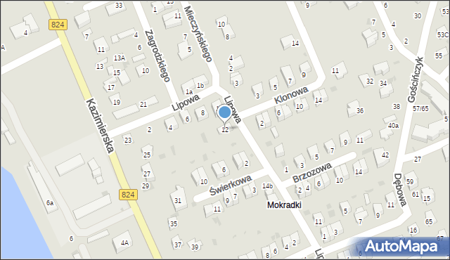 Puławy, Lipowa, 12, mapa Puław