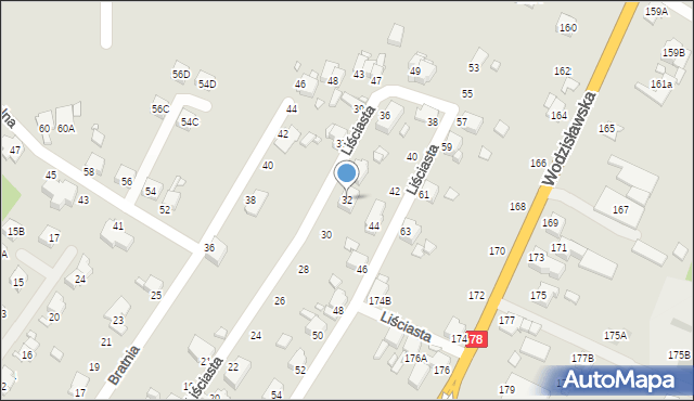 Rybnik, Liściasta, 32, mapa Rybnika