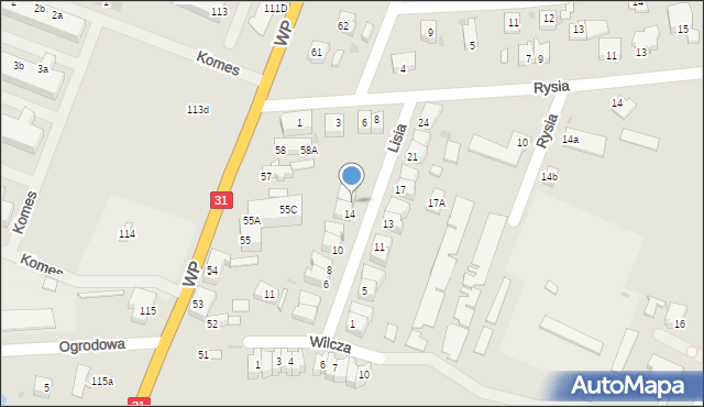 Słubice, Lisia, 16, mapa Słubice