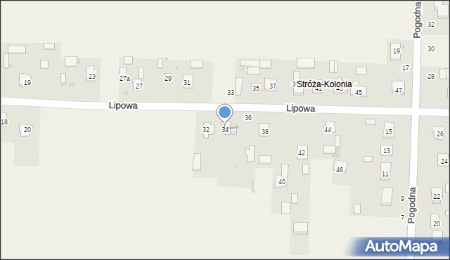 Stróża-Kolonia, Lipowa, 34, mapa Stróża-Kolonia