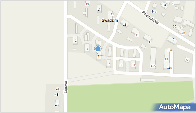 Swadzim, Lipowa, 5, mapa Swadzim