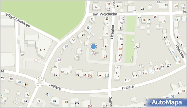 Toruń, Licealna, 11, mapa Torunia