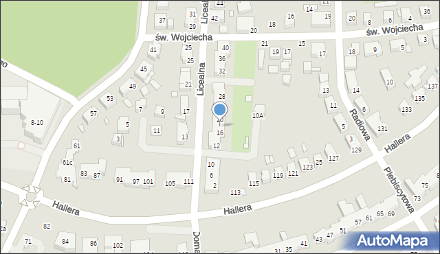 Toruń, Licealna, 18, mapa Torunia