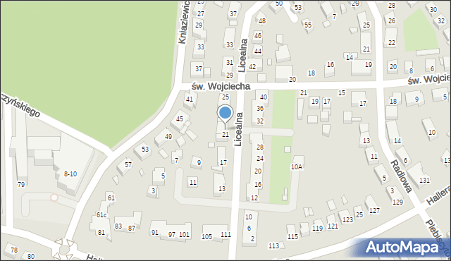 Toruń, Licealna, 23, mapa Torunia