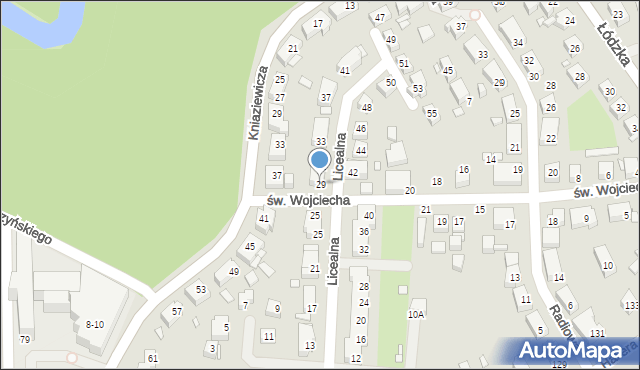 Toruń, Licealna, 29, mapa Torunia