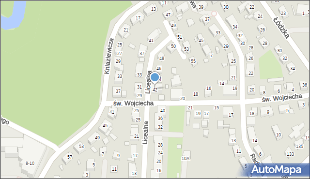 Toruń, Licealna, 42, mapa Torunia