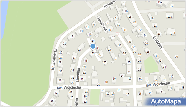 Toruń, Licealna, 50, mapa Torunia