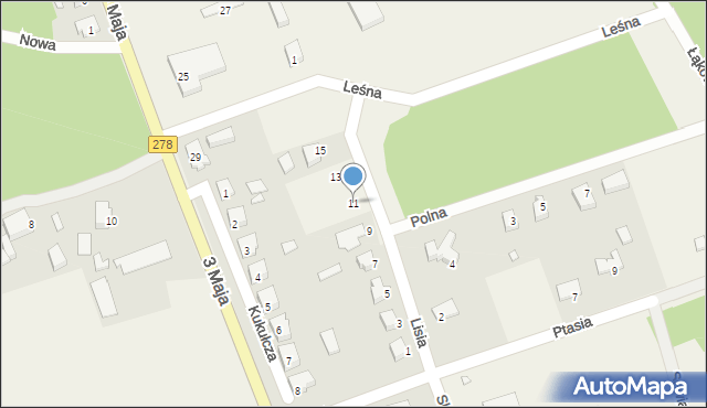 Trzebiechów, Lisia, 11, mapa Trzebiechów