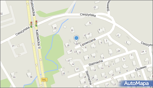 Ustroń, Lipowczana Pawła, 14, mapa Ustroń