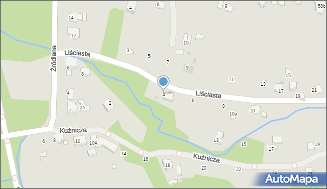 Ustroń, Liściasta, 4, mapa Ustroń