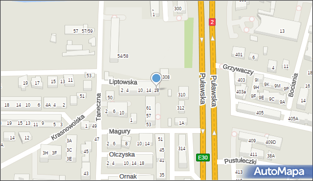 Warszawa, Liptowska, 18, mapa Warszawy