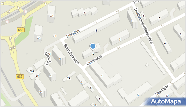 Warszawa, Linneusza Karola, 1, mapa Warszawy