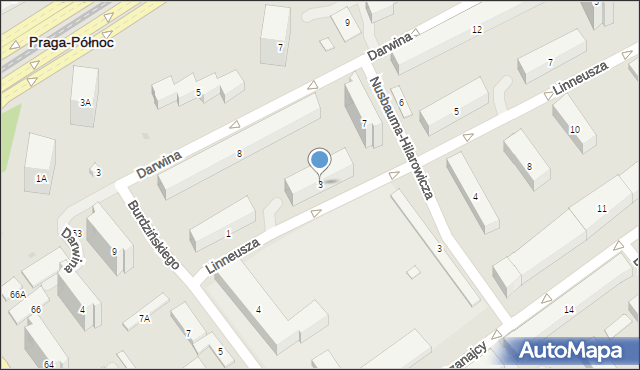 Warszawa, Linneusza Karola, 3, mapa Warszawy