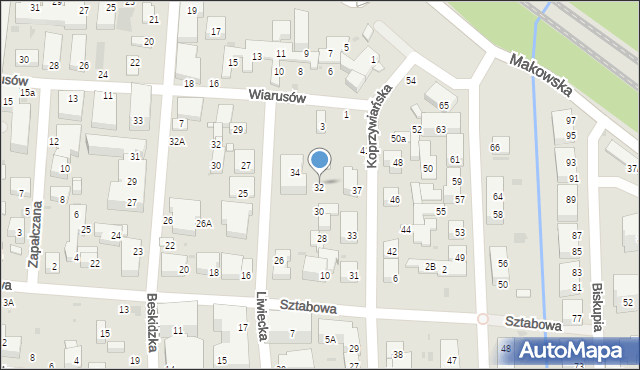 Warszawa, Liwiecka, 32, mapa Warszawy