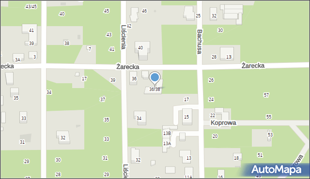 Warszawa, Liścienia, 36/38, mapa Warszawy