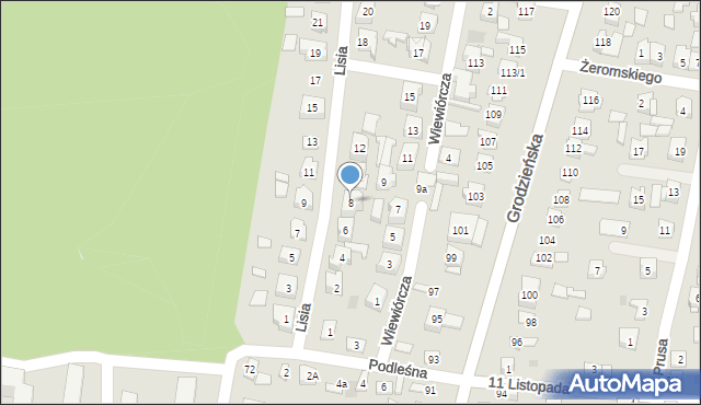 Wasilków, Lisia, 8, mapa Wasilków