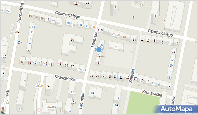 Wrocław, Litomska, 5, mapa Wrocławia