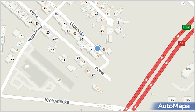 Wrocław, Lidzbarska, 79, mapa Wrocławia