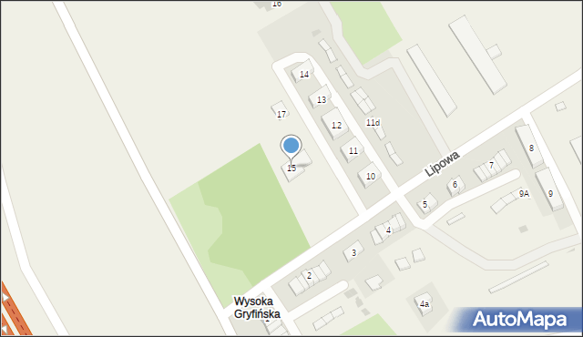 Wysoka Gryfińska, Lipowa, 15, mapa Wysoka Gryfińska