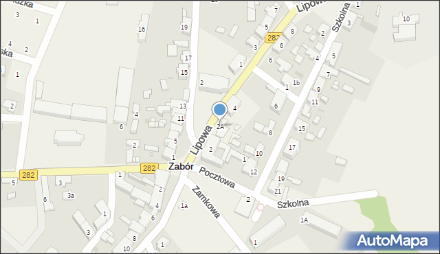 Zabór, Lipowa, 2A, mapa Zabór