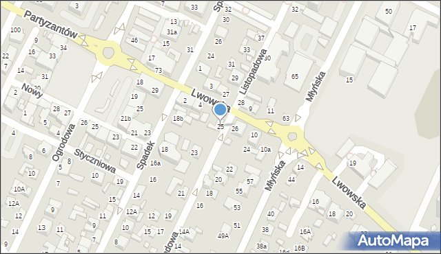 Zamość, Listopadowa, 25, mapa Zamościa