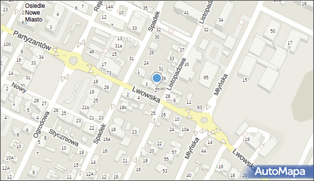 Zamość, Listopadowa, 27, mapa Zamościa