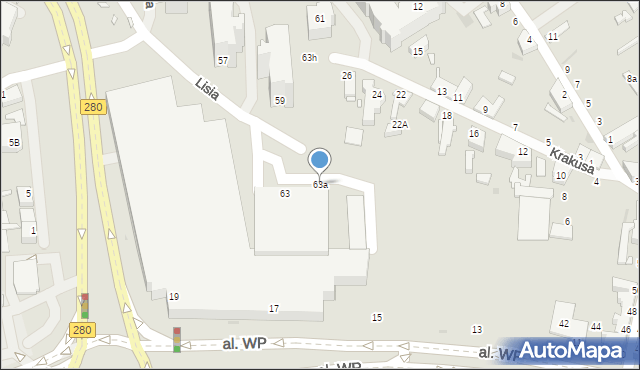 Zielona Góra, Lisia, 63a, mapa Zielona Góra