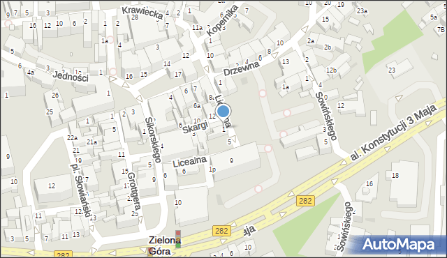 Zielona Góra, Licealna, 1, mapa Zielona Góra