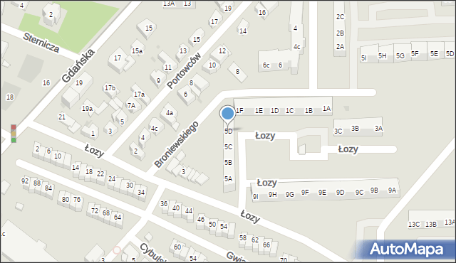 Gdańsk, Łozy, 5D, mapa Gdańska