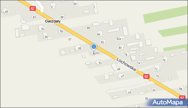 Gwizdały, Łochowska, 53, mapa Gwizdały