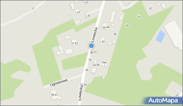 Kalisz, Łowiecka, 52, mapa Kalisza