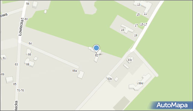 Kalisz, Łowiecka, 62, mapa Kalisza