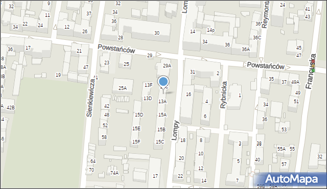 Katowice, Lompy Józefa, 13B, mapa Katowic