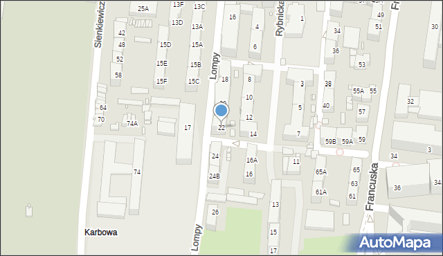 Katowice, Lompy Józefa, 22, mapa Katowic