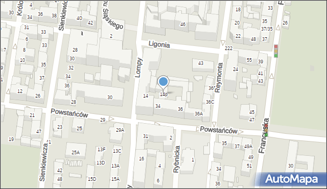 Katowice, Lompy Józefa, 14p, mapa Katowic