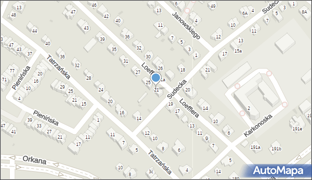 Kielce, Loefflera Franciszka, 21, mapa Kielc