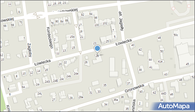 Leszno, Łowiecka, 28, mapa Leszno