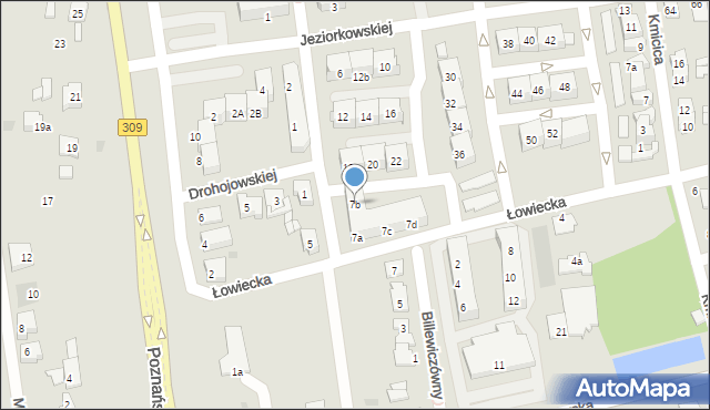 Leszno, Łowiecka, 7b, mapa Leszno