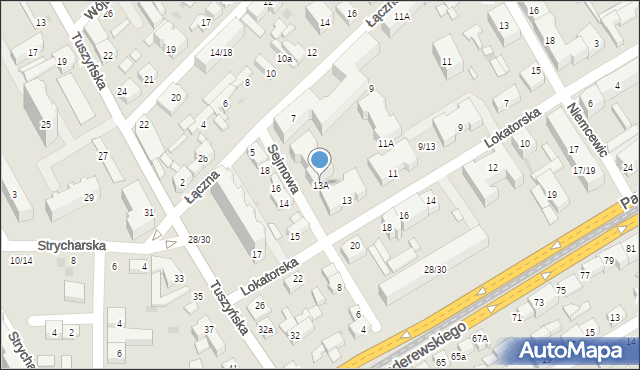 Łódź, Lokatorska, 13A, mapa Łodzi