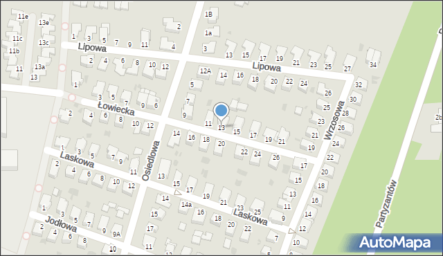 Mielec, Łowiecka, 13, mapa Mielca