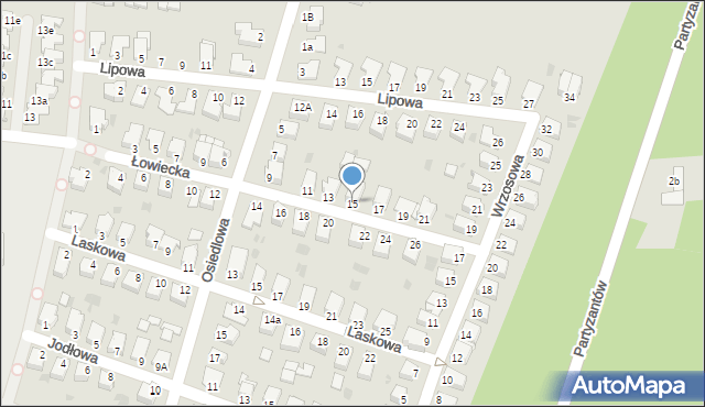 Mielec, Łowiecka, 15, mapa Mielca