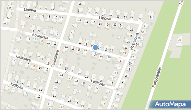 Mielec, Łowiecka, 22, mapa Mielca