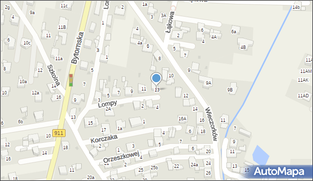 Orzech, Lompy Józefa, 13, mapa Orzech