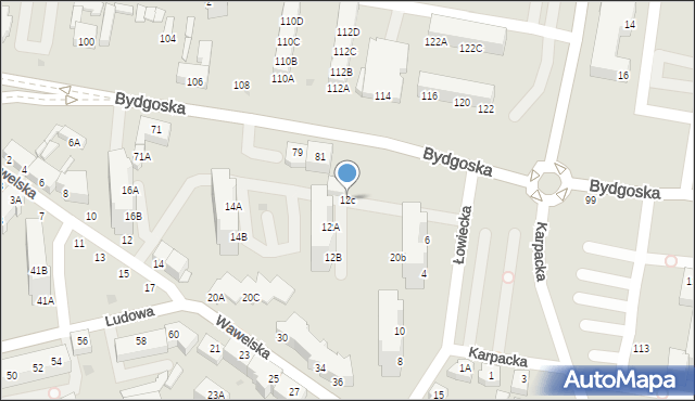 Piła, Łowiecka, 12c, mapa Piły